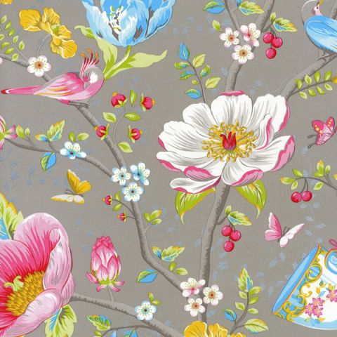 300105 | Pip Studio Vol. 5, Good Evening Teal Floral Garden Teal -  Eijffinger Wallpaper