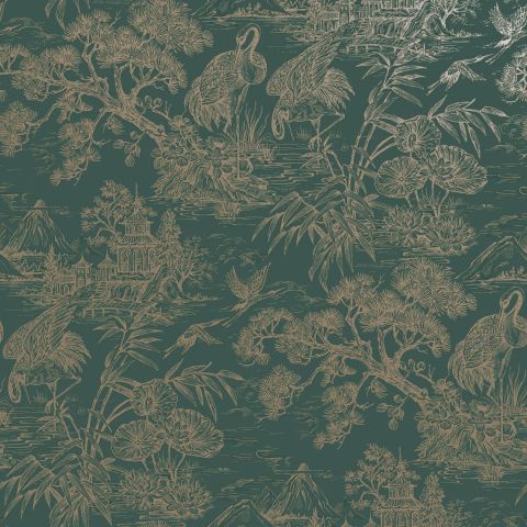 DUTCH WALLCOVERINGS FIRST CLASS ARBORETUM - NATORU AQUA SHINY GOLD 91702