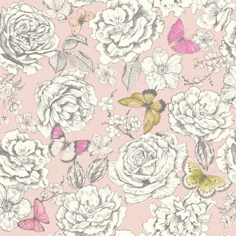Dutch Wallcoverings The Enchanted Garden Frieda Dusty Pink Lime 98912