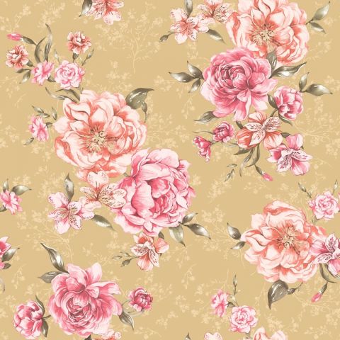 Dutch Wallcoverings The Enchanted Garden Lavina Mustard Coral 98943