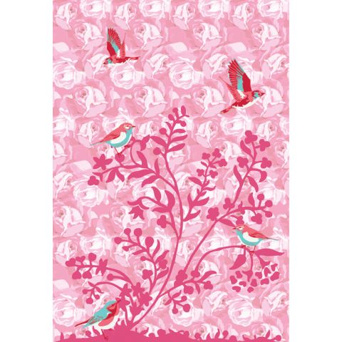 Vintage Chic Mural Birds & Roses Pink